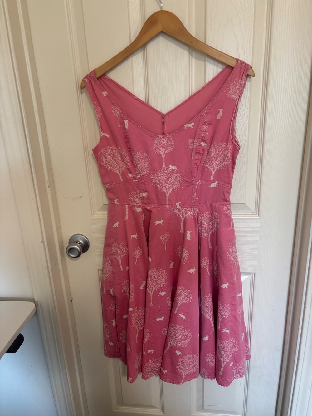 Vintage 1950s style Woodland Rabbit Print Dress XS/S | Fit & Flare - Picture 2 of 7